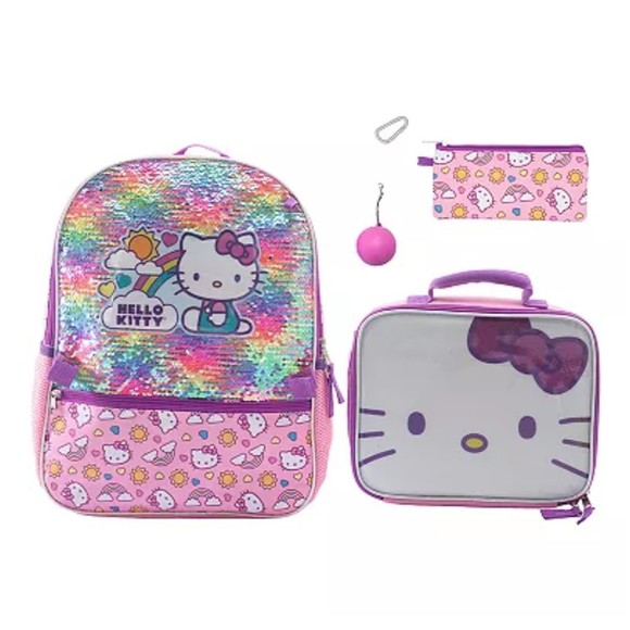 Hello Kitty 5 Piece Backpack & Lunch Box Set School Travel Book Bag - Picture 2 of 4